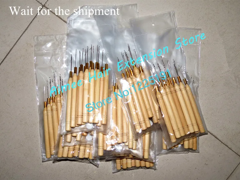 12pcs/Lot ,Wooden Handle Pulling Hook Needle Hair Extensions,Hair Extension Tools