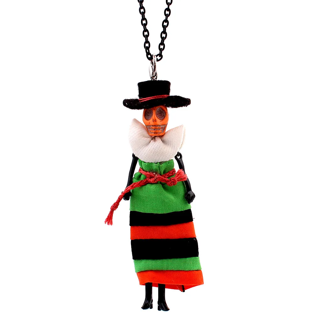 Trendy colored skirt Doll Necklace Dress Handmade Halloween Skull Doll Pendant  News Alloy Girl Women Flower Fashion Jewelry