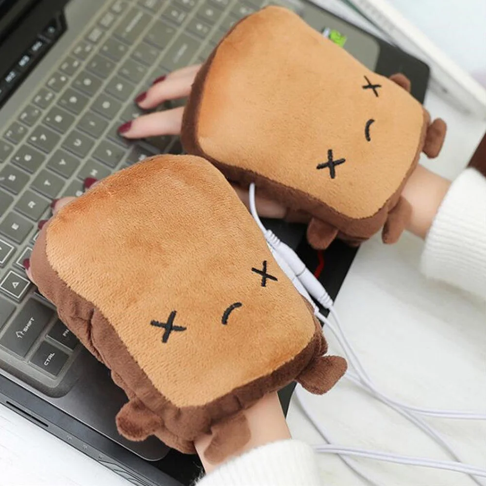 1 Bánh Mì Nướng Bánh Mì Mềm Tay USB Làm Nóng Găng Tay Nửa Fingerless Mitten Nữ Ấm Áp Găng Tay Mới