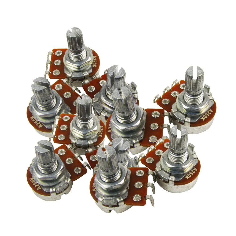 FLEOR 10 Stück Mini-Gitarren-Potentiometer-Topf A250K / A500k Tone Volume Control Pots Short Shaft Gitarrenzubehör