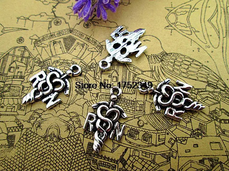 15pcs-- Nurse RN Charms Antique Tibetan silver Nurse RN Charms pendants ,DIY Supplies 11x20mm