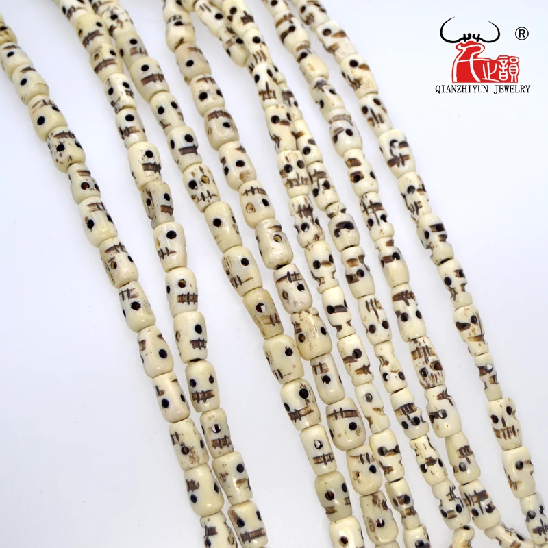 20PCS Handmade Carved Tibet Yak Bone Beads, Skull Antique Beads for Halloween Jewelry Making, White,6x12mm,7x12mm  Hole: 2mm