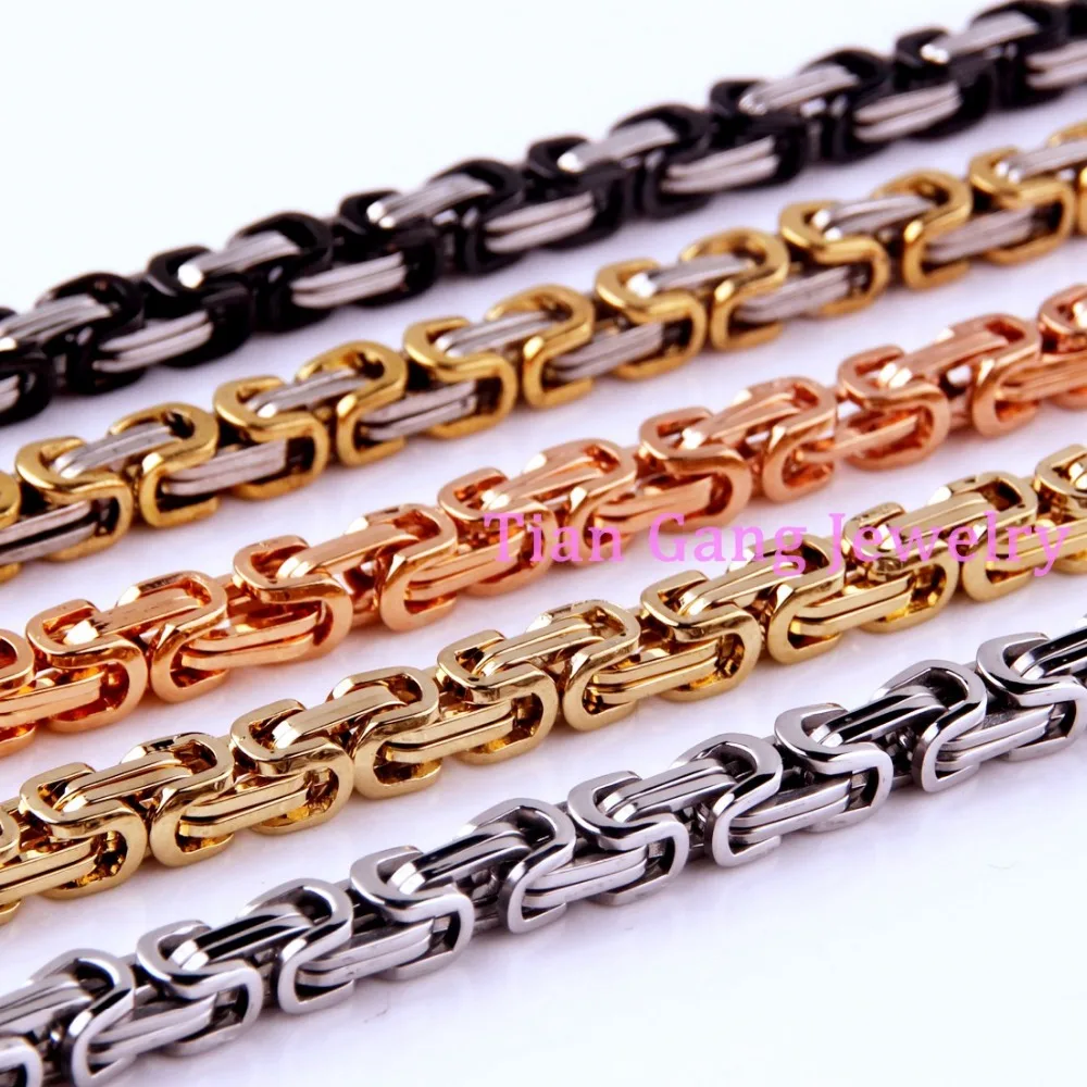 4/5/8mm Stainless Steel Silver Color/Gold/Black/Rose Gold Color Byzantine Box Chain Mens Women Necklace/Bracelet