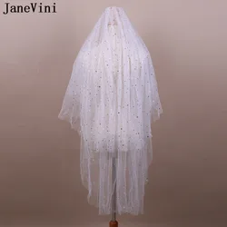 JaneVini – voile blanc scintillant pour mariée, deux couches, avec peigne, motif étoile, court, en Tulle, longueur coude, pour mariée, Haardeco