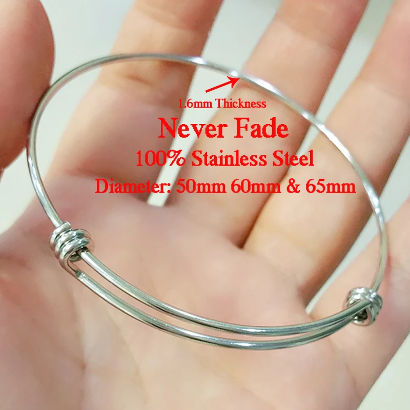 50pcs 50mm 55mm 60mm 65mm 1.6mm Thick Stainless Steel Bangle Bracelet Cuff Bracelet Expandable Wrist Bangle Wholesale 3 Colors