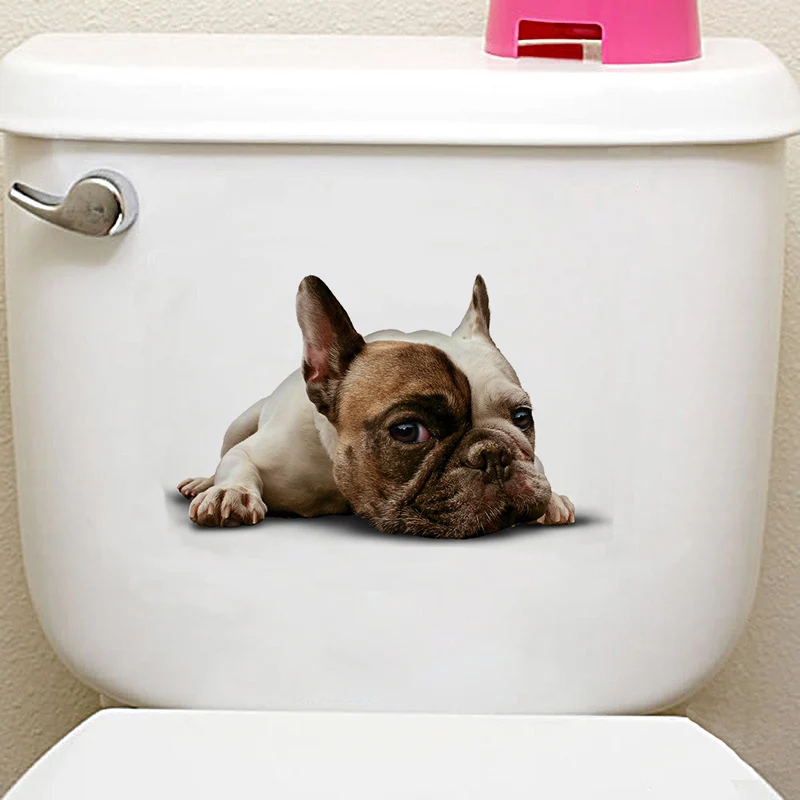 Leuke katten muursticker Hole View Levendige honden badkamer 3D toiletstickers voor huisdecoratie dieren stickers zelfklevende poster