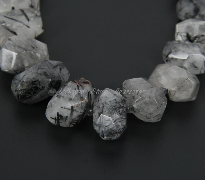 Approx 23pcs/Strand,Natural Black Rutilated Quartz Cut Nugget Beads,Fit for Man Necklace Pendants Making