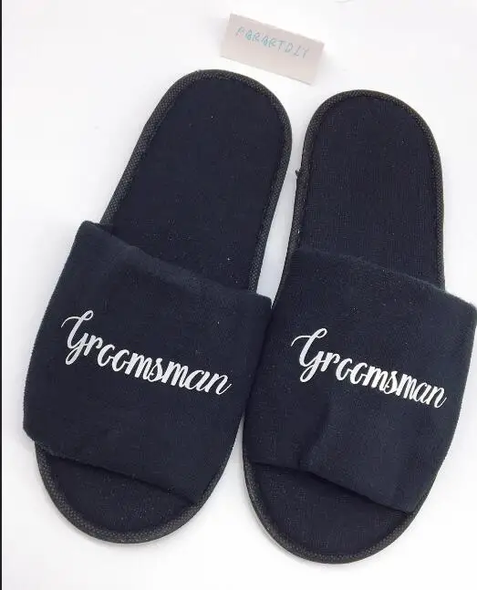 personalize language black Wedding groom Slippers, Bride Slippers, Groomsman Slippers custom Print shoes birthday slippers