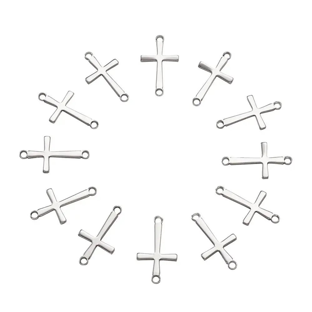 Pandahall 50pcs 304 Stainless Steel Links Cross Connector Charms Pendants for DIY Bracelet Necklace Earrings Jewelry Making