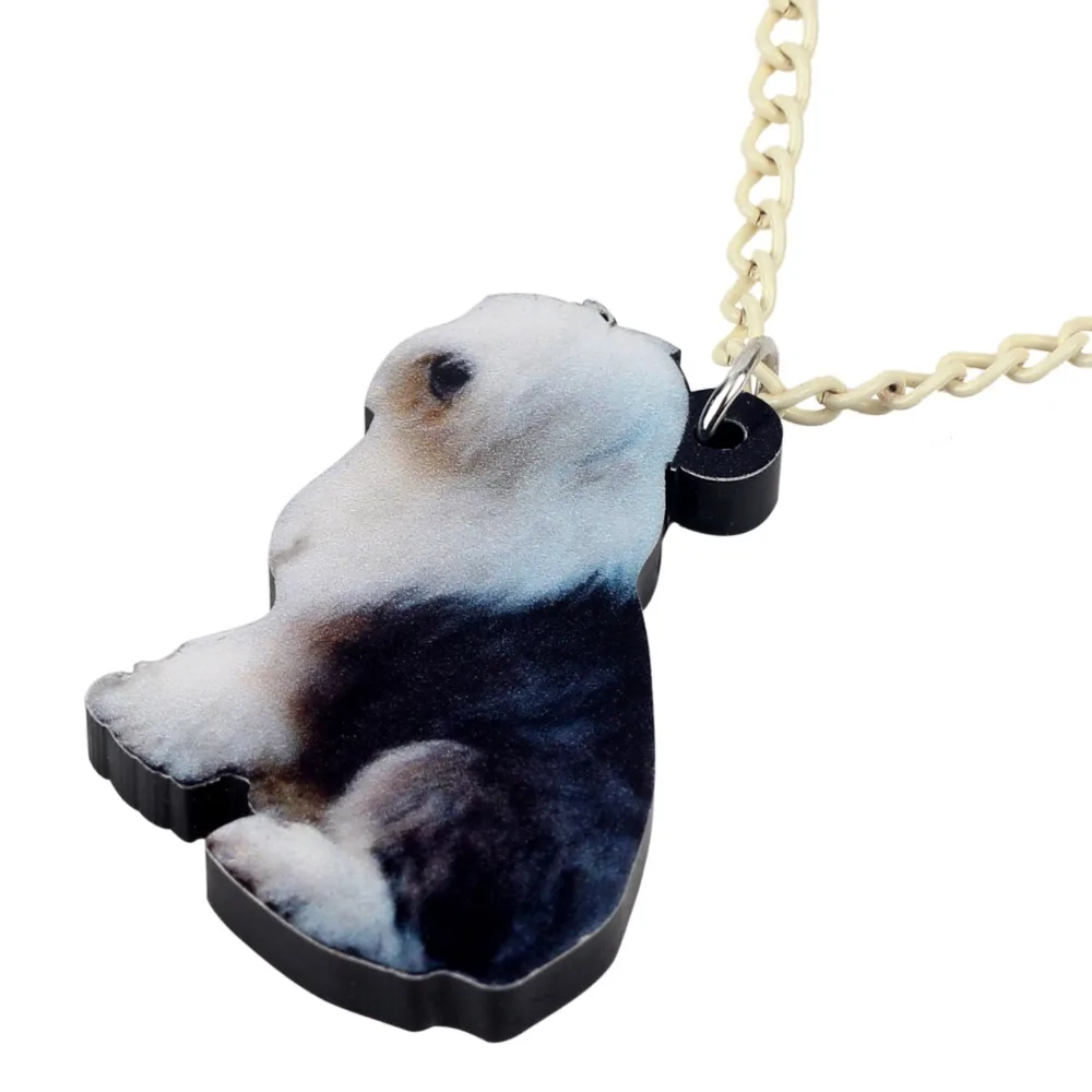 Bonsny Acrylic Old English Sheepdog Dog Necklace Pendant Chain Choker Animal Jewelry For Women Girls Ladies Kids Gift Wholesale