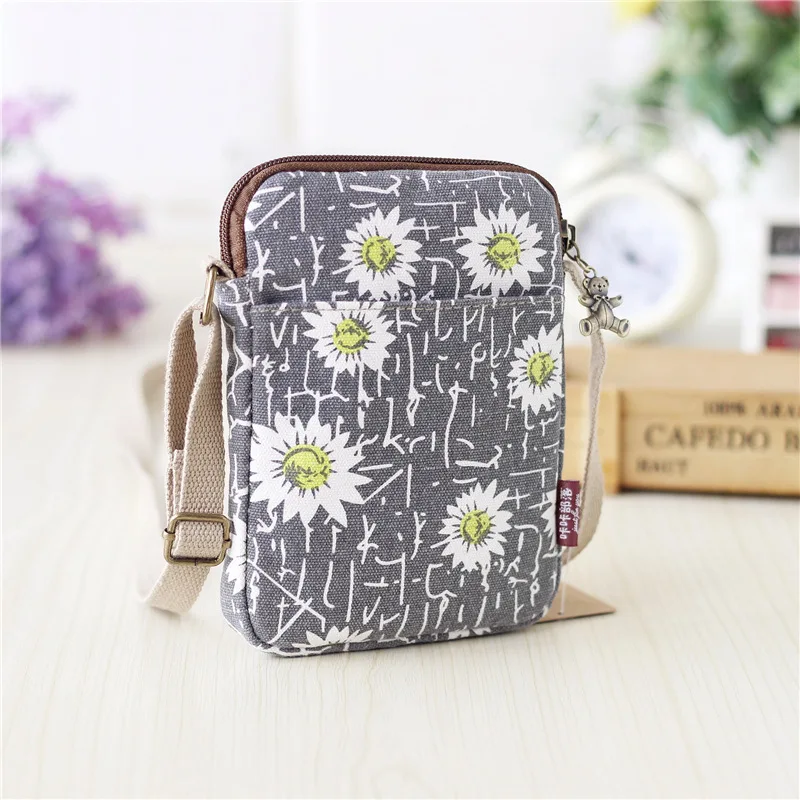 Women\'s Canvas Floral Cartoon Pattern Wallet Brand 2024 Small Coin Purse Ladies Phone Pouch Female Shoulder Money Bag for Girls