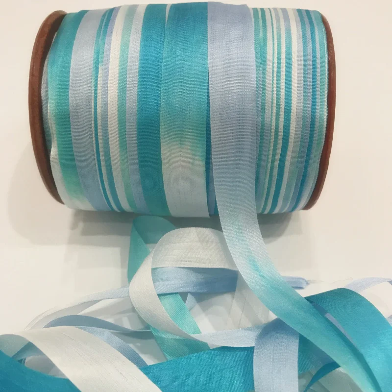 

13mm,100% real pure silk ribbons blue variegated double face taffeta silk for embroidery and handcraft project,gift packing