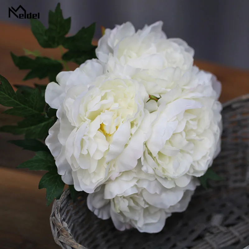 Meldel เจ้าสาวงานแต่งงานช่อดอกไม้ประดิษฐ์ Peony Posy Red DIY Bouquet ตกแต่งบ้านสำนักงาน Nosegay ดอกไม้