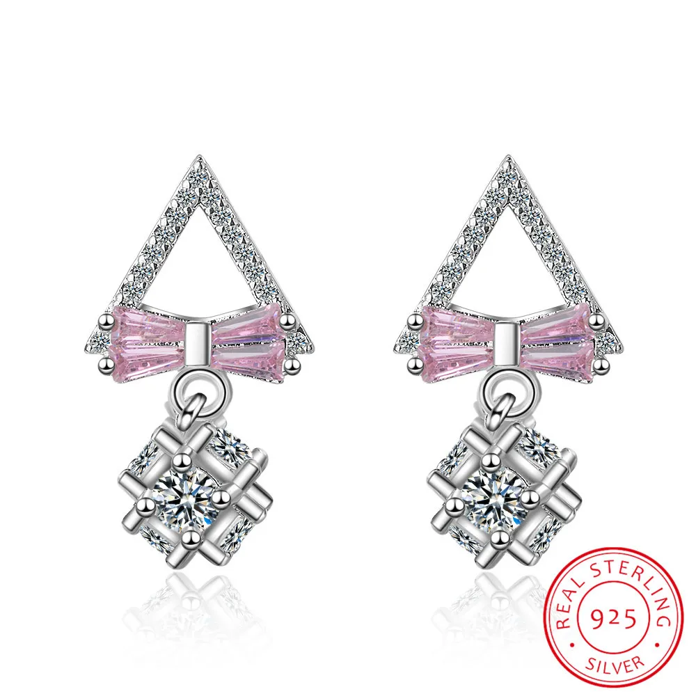 

Charming 925 Sterling Silver Ultra-flash Zirconia Geometric Triangle Bowknot Earrings For Women Gift oorbellen S-E815