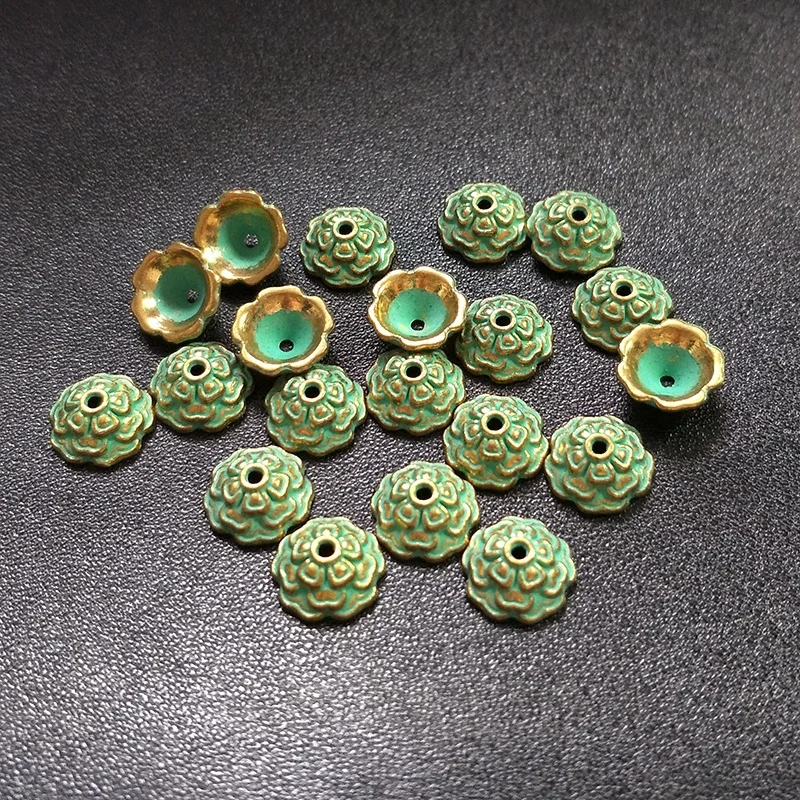 50pcs 10mm Patina Plated Zinc Alloy Green Spacer Bead End Caps For DIY Beads Bracelet Necklace Jewelry Findings PJ022