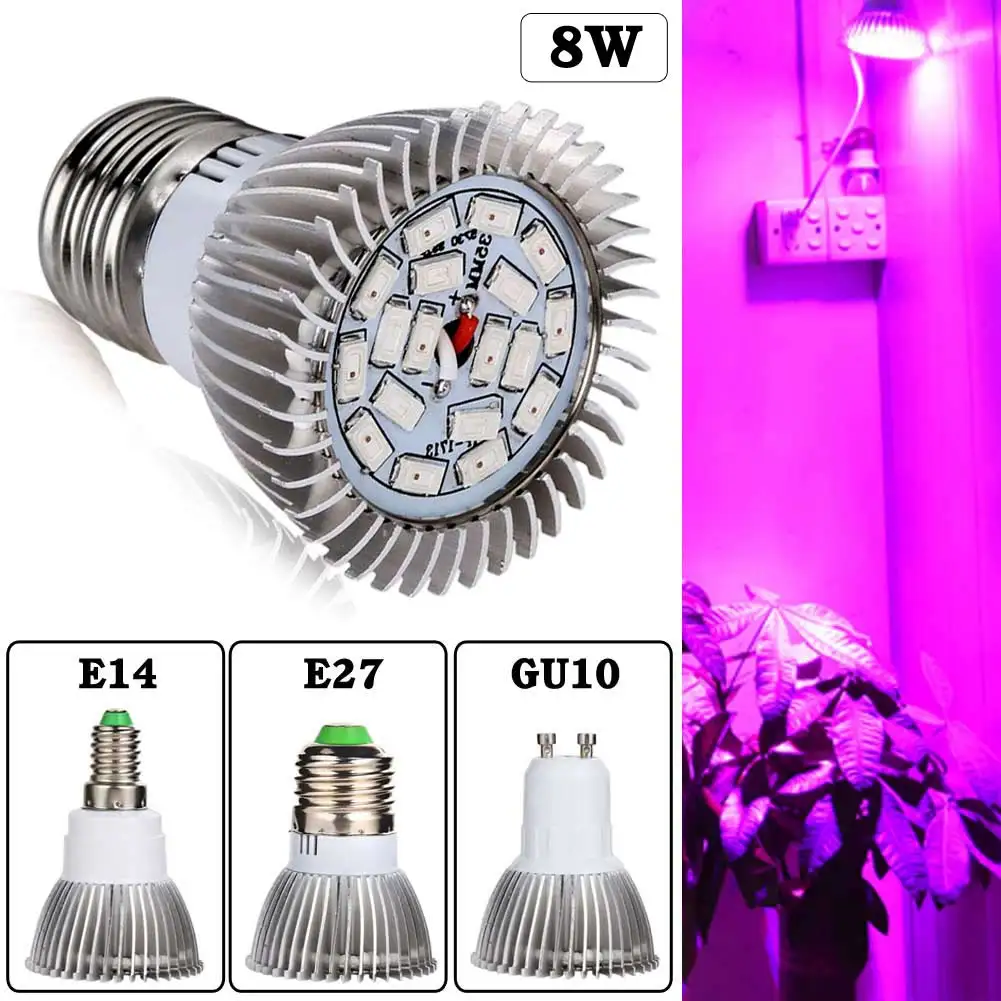 Luz de cultivo de plantas hidropónicas para invernadero GU10, E14, E27, 5730SMD, 18Led, lámpara de espectro completo, 8w, novedad de 2018