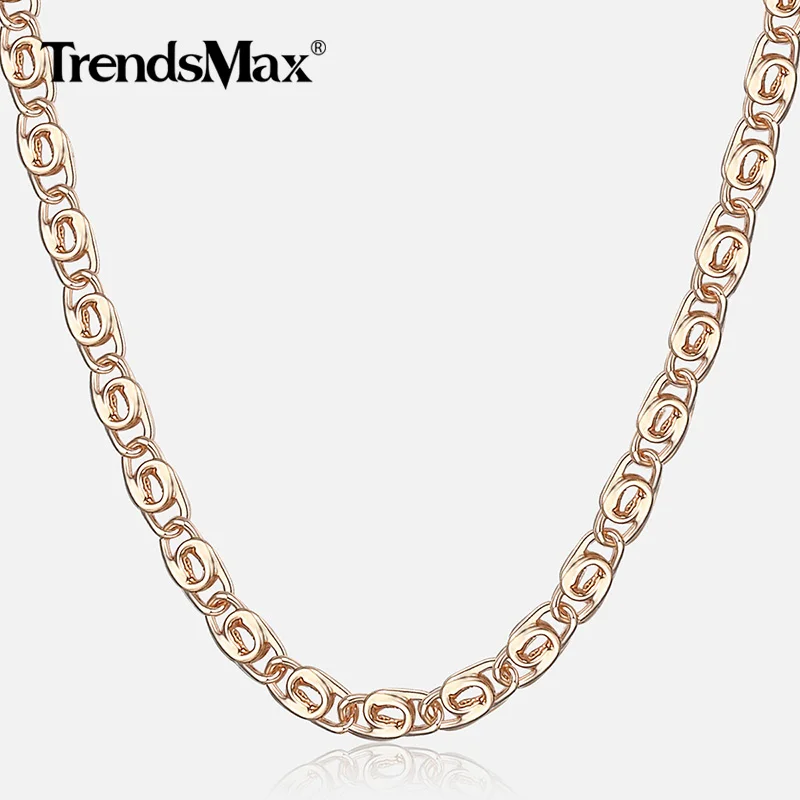 Womens 585 Rose Gold Color Necklace Thin Snail Link Paperclip Chain Necklaces For Women Elegant Fashion Jewelry Gifts 2.5mm CN15