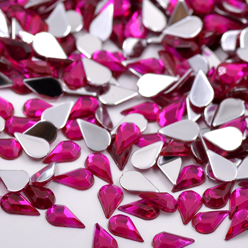 JUNAO 5*8mm Colorful Drop Crystal Rhinestone Flatback Acrylic Gems Nail Crystal Stones Non Sewing Scrapbook Beads For DIY Crafts