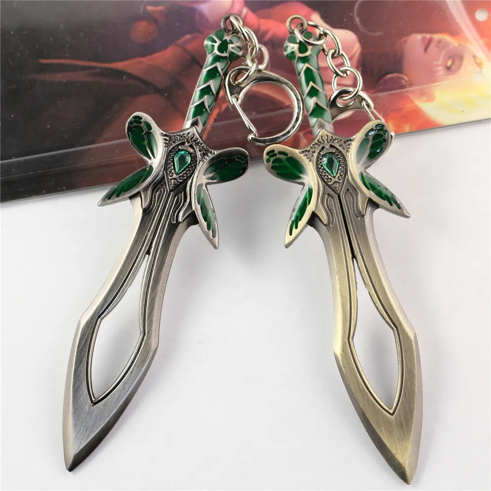 Wholesale 12pcs/lot Dota 2 the Butterfly Sword Weapon Key Chain Metal Alloy Keychain Cosplay Jewelry Accesssory Size 12cm