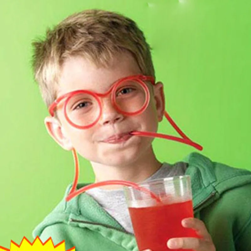 20pcs/lot Funny Soft Glasses Straw Unique Flexible Drinking Tube Kids Party Accessories Child Adult DIY Straws Plastic Straw