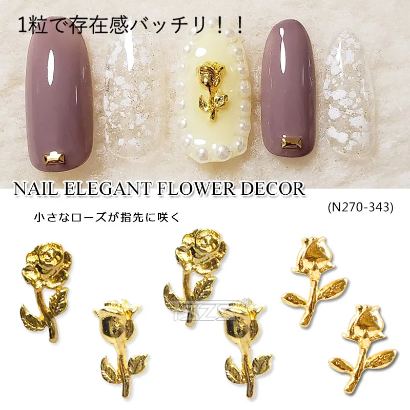 TSZS 10pcs/lot Nails Art 3D Alloy Gold Rose Nail Parts Flower Leaf Series Nail Charms Home DIY Decoration Manicure Jewelry