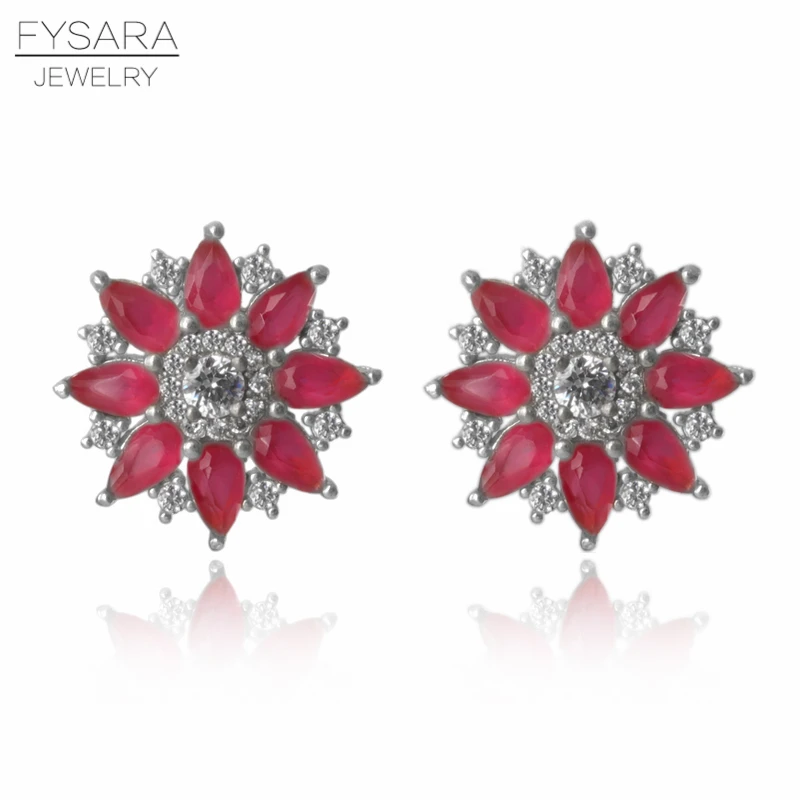 FYSARA Cubic Zirconia AAA Crystals Red Female Earrings Fashion Jewelry Round Cricle Stud Earrings Brazil Design Ear Jewelry