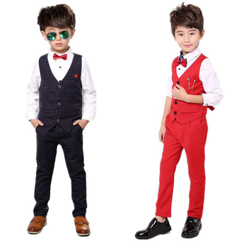 Boys Formal Suit for Weddings Prom Party Tuxedo Dress kids Weeding Sets Vest Pants 2pcs Costumes Children Birthday Suit Set