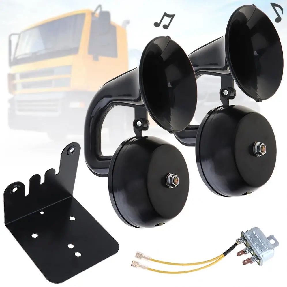 

12V / 24V 126DB Universal Super Loud Dual Car Trumpet Air Horn Waterproof Dustproof with Bracket / Relay No Need Compressor