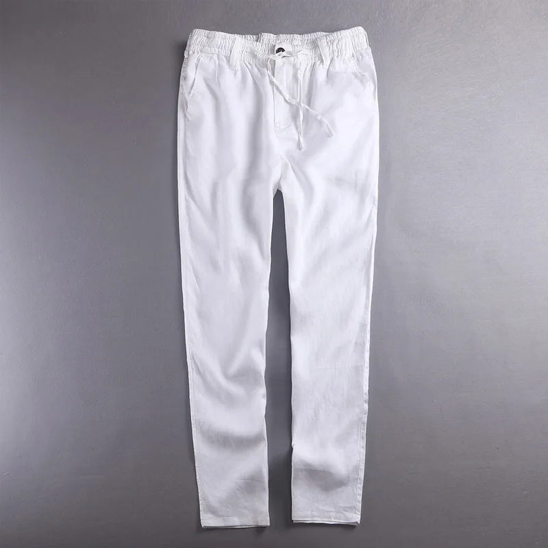 

New designer 100% Linen pants men brand pure flax solid white trouser men fashion trousers for men pantalon hombre pantalones