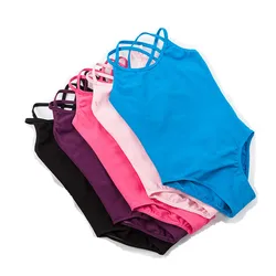 Leotardo de Ballet para niñas, camisola de doble correa, trajes de Ballet sin mangas, mono, Ropa de baile para niños, 5 colores