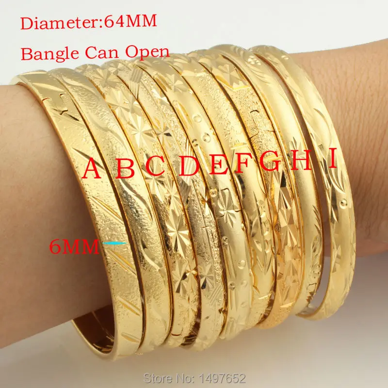 Wholesale Dubai Gold Bangles For Women Men18k Gold Color Wide 6MM Bracelets African/European/Ethiopia Jewelry Bangles