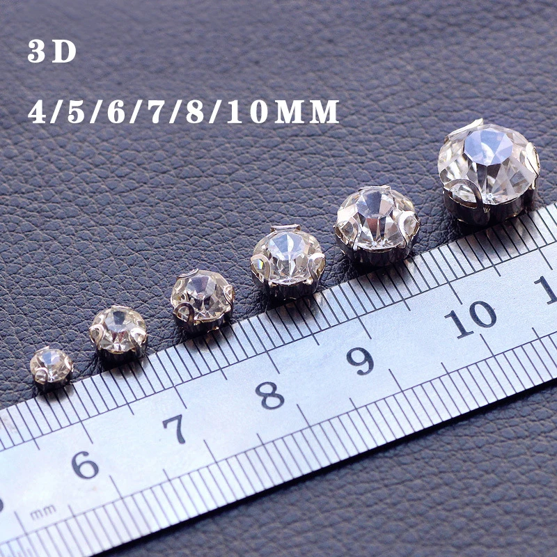 NEW ! 2D-3D 4mm-10mm Glass Sew-on Rhinestones with Silver Bottom DIY Women\'s Dresses 100pcs-200pcs
