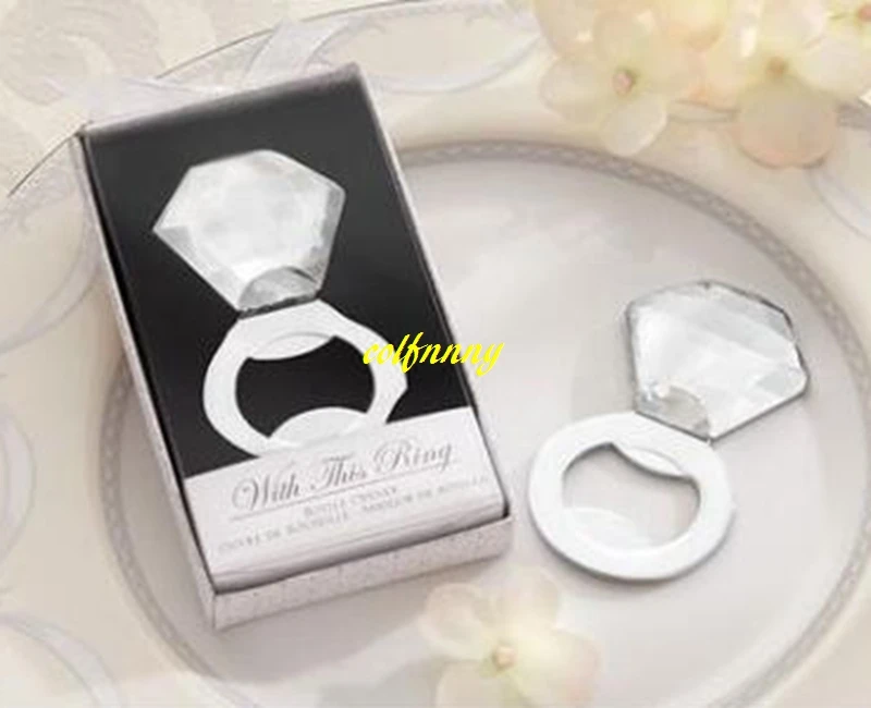 

50pcs/lot Diamond Ring Crystal Bottle Opener For Wedding Favor Favour With Gift Box Elegant Bachelorette Party Favor