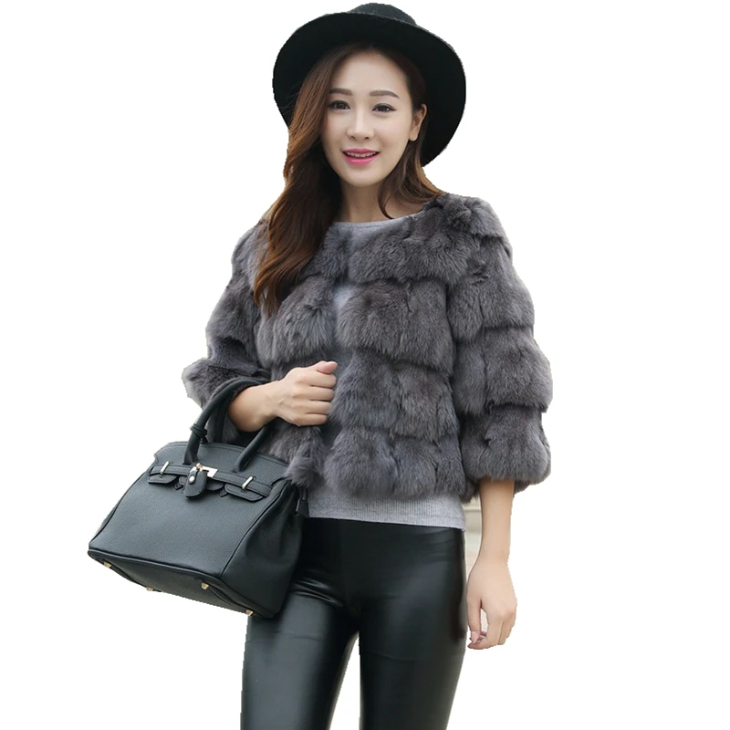 (TopFurMall) Lady Fashion Genuine Fox Head Fur Jacket Coat O-Collar Women Short Outerwear LF5028