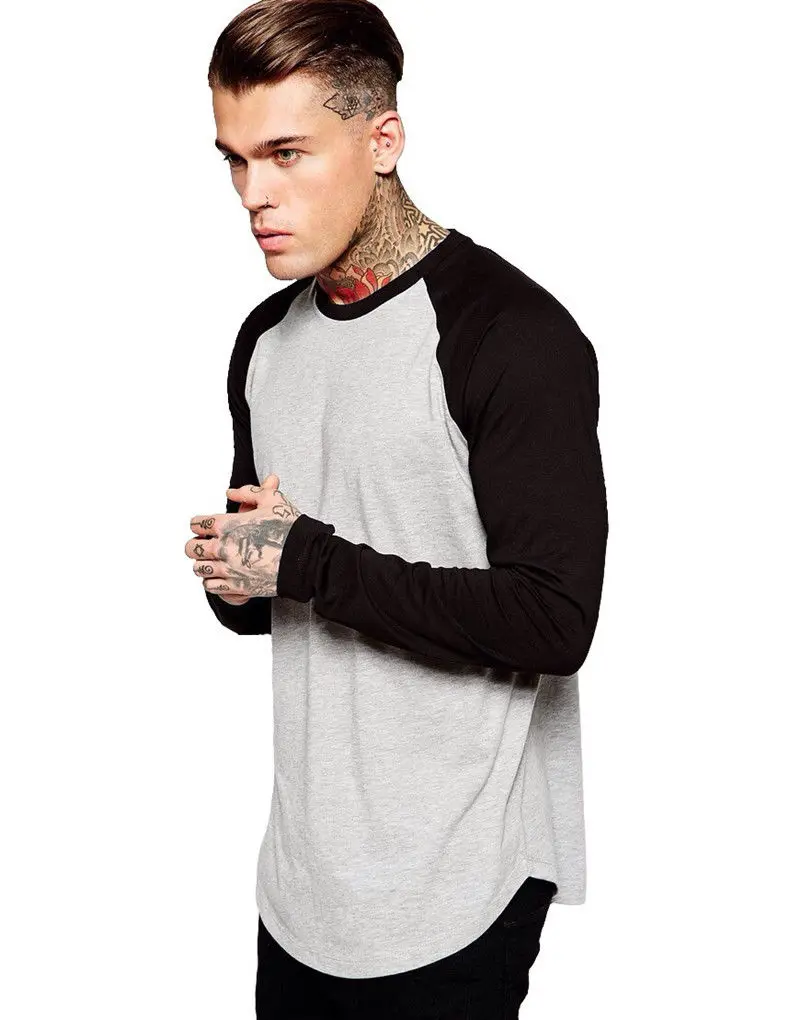 Streetwear Men Baseball Long Sleeve Splicing T-Shirt Crew Neck Fashion Casual Cago Sports Team Tee Autumn Tops