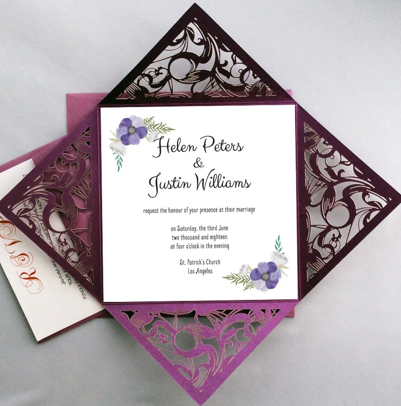 Picky Bride Purple Wedding Invitation Romantic Wedding Invitation Cards - set of 50 pcs