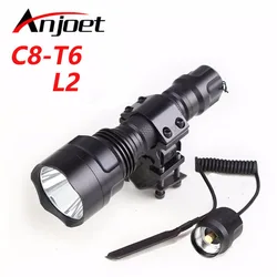 Anjoet Tactical Flashlight C8-T6/L2/Q5 Hunting Rifle Torch  lighting Shot Gun Mount+mount+Remote Switch 18650 for Camping Hiking