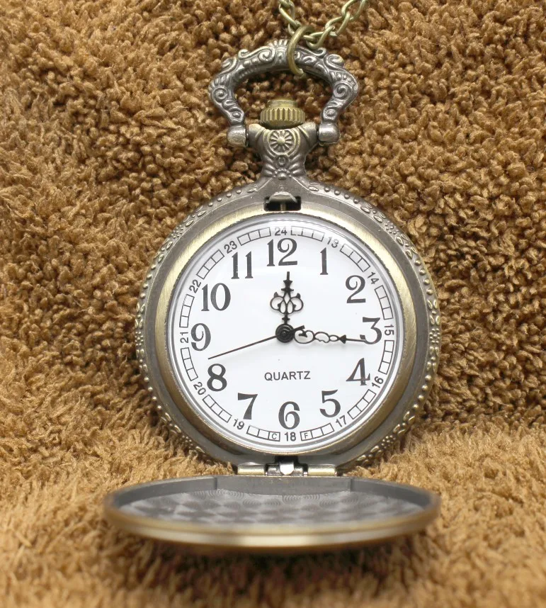 Cartoon Quartz Bronze Clock Pendant Necklace Pocket Watch Woman And Men Necklace Pocket watches Gift PL008