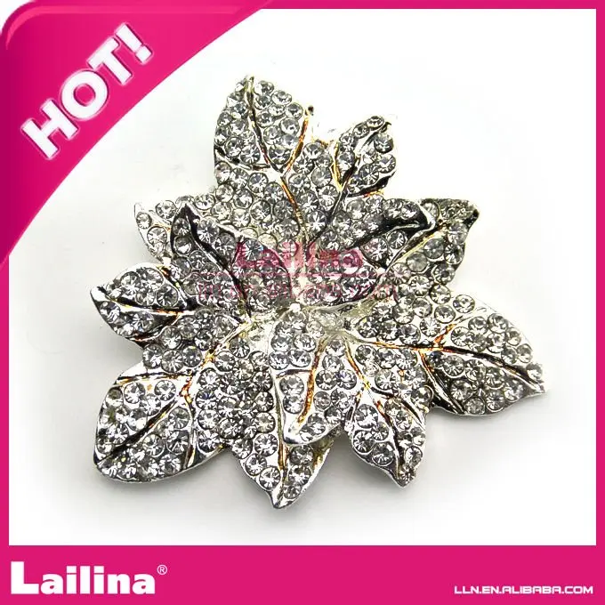 Leaf Shape Alloy Crystal Rhinestone Button/Brooch