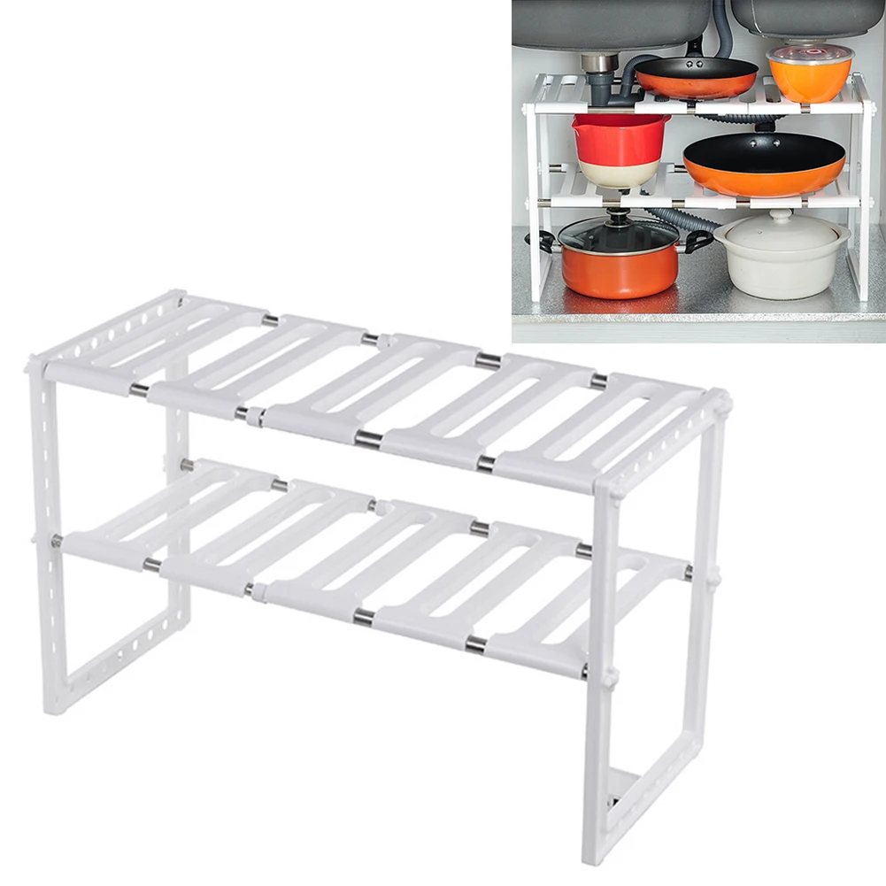 

2 Tiers Plastic Expandable Under Sink Storage Rack Home Living Room Kitchen Organizer Rack Holder