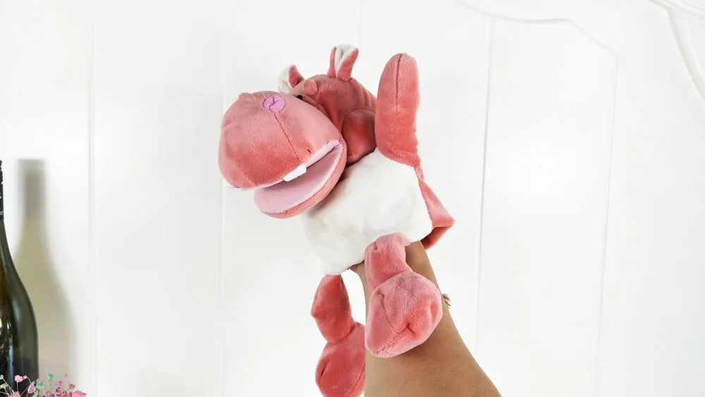 Jouet en peluche hippopotame rose pour enfants, marionnette à main en peluche