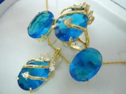 

Free shipping New style Natural noble jewelry Charming Blue stone pendant necklace earring ring set