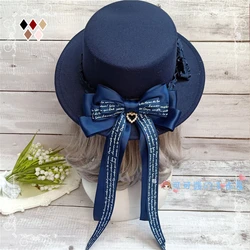 Lolita cloth hat, lovely imitation wool bonnet flat flat along the hat bowknot decoration of England