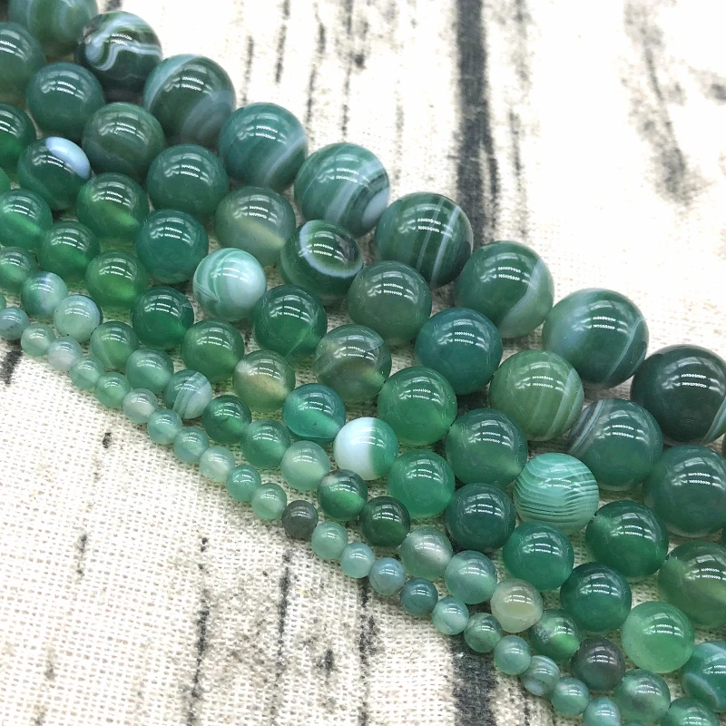 Natural Stone Beads Green Stripe agat Onyx Round Loose Beads 4 6 8 10 12 14mm Fit Diy Space Beads Jewelry Making