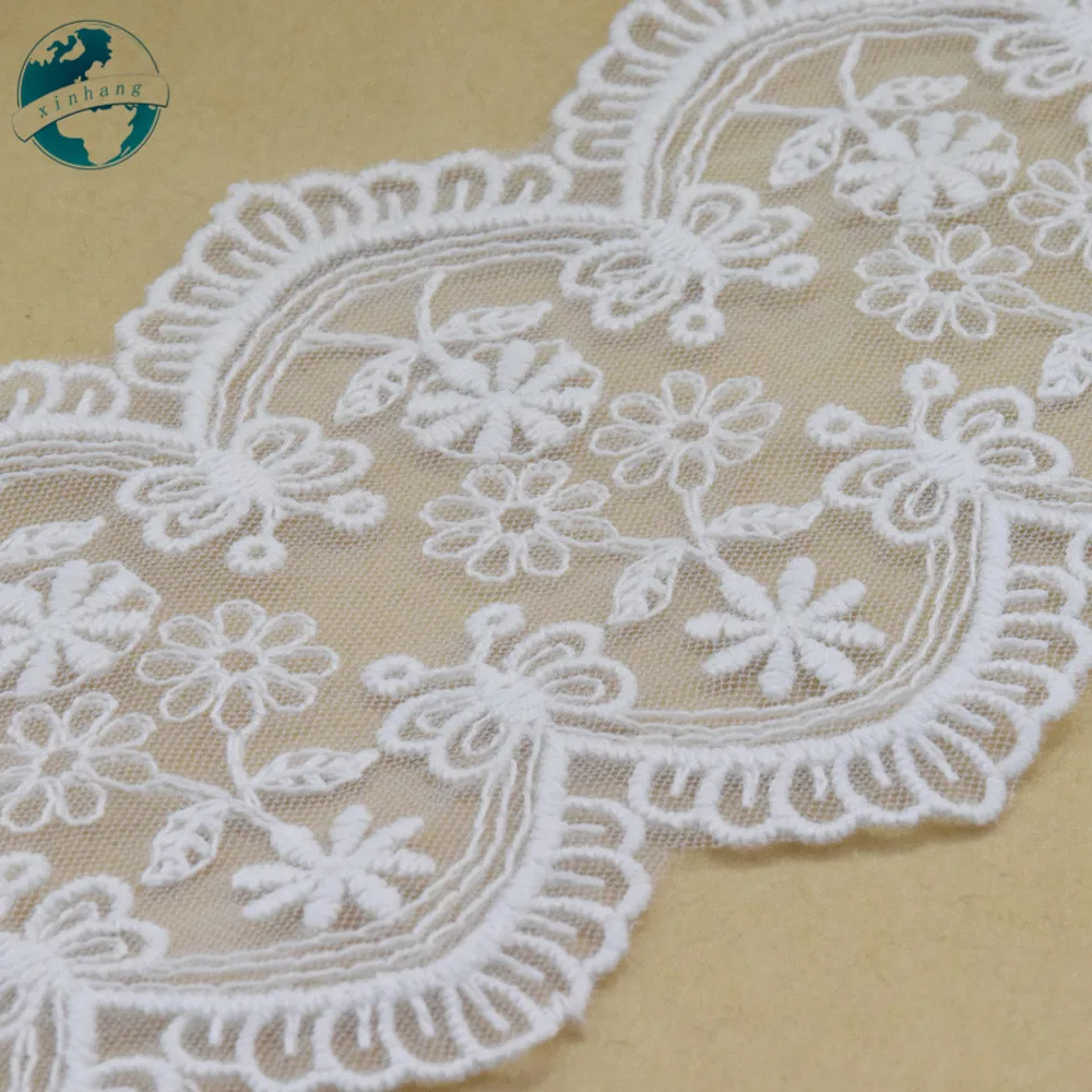 7.5cm White Cotton Embroidery Lace French Ribbon Fabric Guipure Diy Trims Warp Knitting Sewing Curtain Wedding Accessories#3089