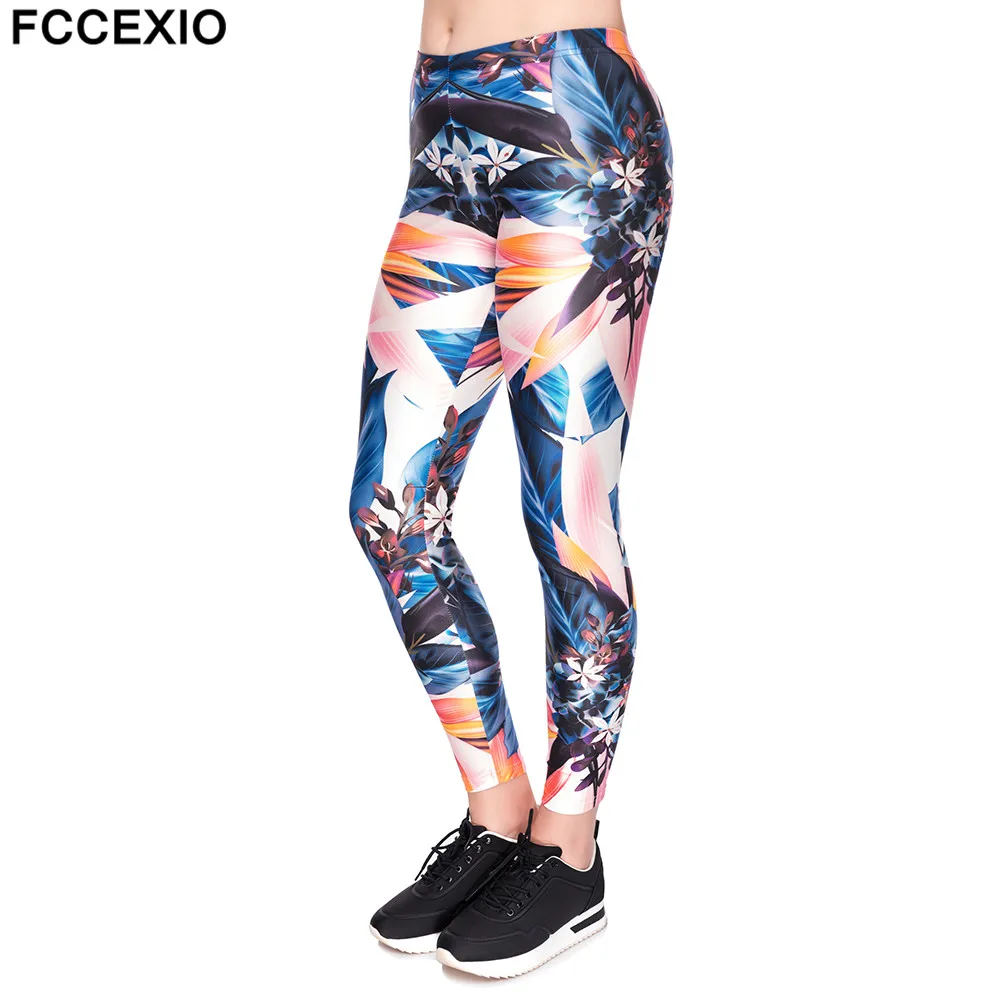 

FCCEXIO New Street Style Flower Women Push up Leggings Digital Printing High Waist Sweet Legging Fitness Working Out Slim Pants