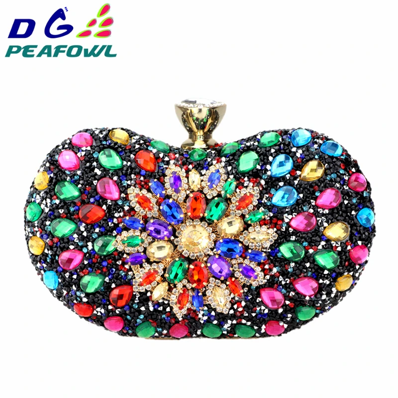 DG PEAFOWL-Bolsa de luxo de cristal floral para mulheres, diamante da noite, carteira de ombro do casamento, bolsa, 5 cores, 2 lados