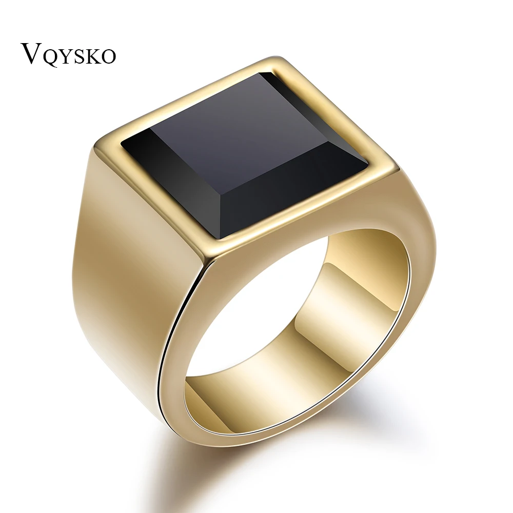 Hot Black Rings Mens Gold Silver Color AAA Glass Wedding Ring For Men Vintage Stainless steel Jewelry Wholesale