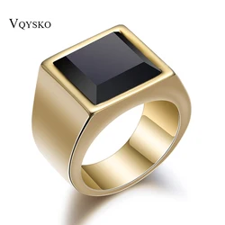 Hot Black Rings Mens Gold Silver Color AAA Glass Wedding Ring For Men Vintage Stainless steel Jewelry Wholesale