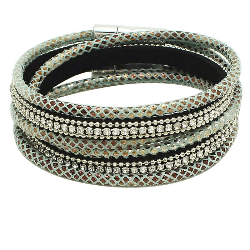 2016 New Fashion Rhinestone Bracelet Wide Magnetic Leather Bracelets & Bangles Multilayer Bracelets Jewelry For Women Men Gift